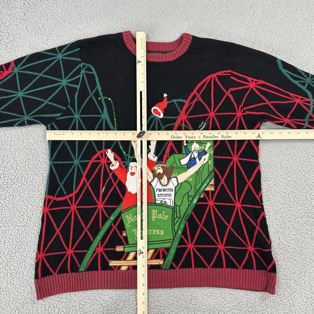 Blizzard Bay Ugly Christmas Sweater Men 2XL Multicolored Santa Jesus Embroidered